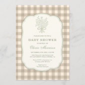Gingham Beige Ivory Floral Bow Baby Shower Kaart (Voorkant)