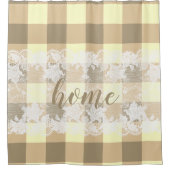 Gingham beige patroon white lace home script douchegordijn (Voorkant)