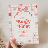 Gingham Berry eerste verjaardag uitnodiging