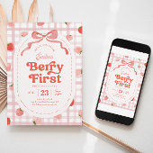 Gingham Berry eerste verjaardag uitnodiging