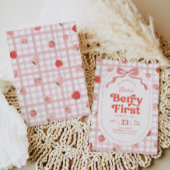 Gingham Berry eerste verjaardag uitnodiging