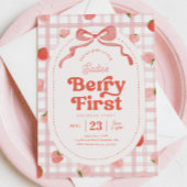 Gingham Berry eerste verjaardag uitnodiging