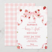 Gingham Berry First Birthday 1st Birthday Kaart (Voorkant / Achterkant)