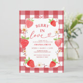 Gingham Berry In Love Red Bow Bridal Shower Kaart (Staand voorkant)