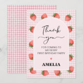 Gingham Berry Sweet 1e verjaardag bedankje Kaart (Voorkant / Achterkant)