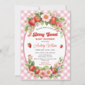 Gingham Berry Sweet Baby shower Invitation Kaart (Voorkant)
