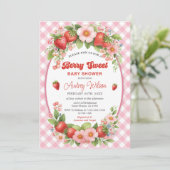 Gingham Berry Sweet Baby shower Invitation Kaart (Staand voorkant)