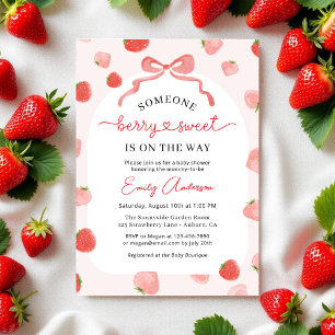 Gingham Berry Sweet Croquette Bow Baby shower Kaart
