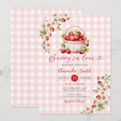 Gingham Berry verliefd op aardbeien Vrijgezellenfe Kaart (Voorkant / Achterkant)