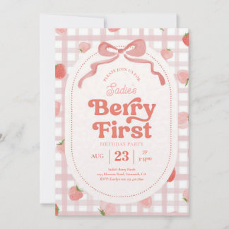 Gingham-bes Berry Eerste Verjaardag Kaart