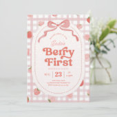 Gingham-bes Berry Eerste Verjaardag Kaart (Staand voorkant)