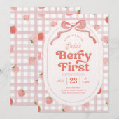 Gingham-bes Berry Eerste Verjaardag Kaart (Voorkant / Achterkant)