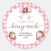 Gingham bessen baby shower ronde sticker (Voorkant)