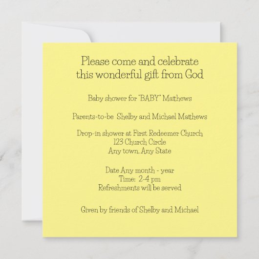 Gingham Bijbelvers Baby shower uitnodiging (Achterkant)