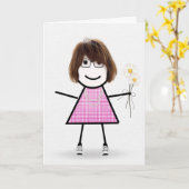 Gingham Birthday Stick Girl met Daisies Kaart (Gele Bloem)