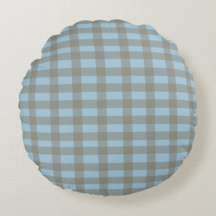 Gingham Blauw Rond Kussen