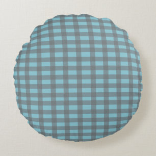 Gingham Blauw Rond Kussen