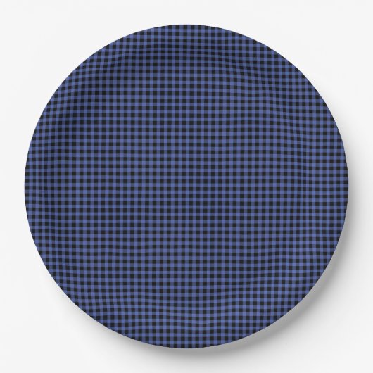 Gingham Blauw Zwart Klassiek Tijdloos Preppy Chic Papieren Bordje (Voorkant)