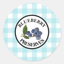 Gingham blauwe bosbesjam ronde sticker