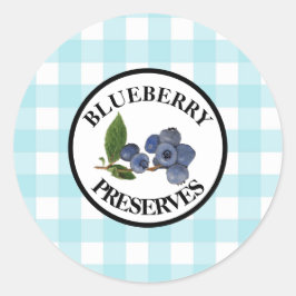 Gingham Blauwe Bosbesjam Ronde Sticker