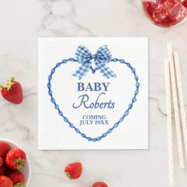 Gingham Blauwe Jongens Baby Shower Servet