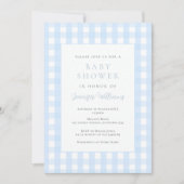 Gingham Blauwe Jongens Baby Shower Uitnodiging (Voorkant)