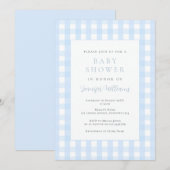 Gingham Blauwe Jongens Baby Shower Uitnodiging (Voorkant / Achterkant)