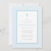 Gingham blauwe jongensdoop kaart (Voorkant)