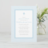Gingham blauwe jongensdoop kaart (Staand voorkant)