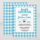 Gingham blauwe ruit baby shower uitnodiging (Voorkant / Achterkant)