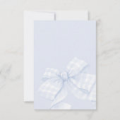 Gingham Blauwe Strik Baby Shower Bedankkaart (Achterkant)