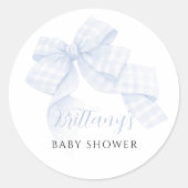 Gingham Blauwe Strik Baby Shower Stickers (Voorkant)