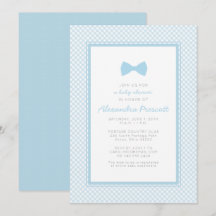 Gingham blauwe vlinderdas baby shower