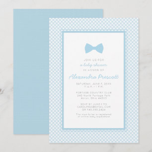 Gingham blauwe vlinderdas baby shower kaart