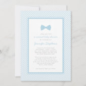 Gingham blauwe vlinderdas virtuele babyshower kaart (Voorkant)