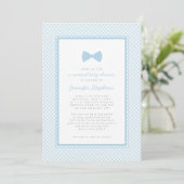 Gingham blauwe vlinderdas virtuele babyshower kaart (Staand voorkant)