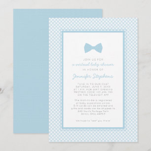 Gingham blauwe vlinderdas virtuele babyshower kaart