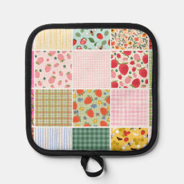 Gingham Bloem Motief Rustieke Patchwork Geïnspiree Pannenlap