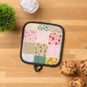 Gingham Bloem Motief Rustieke Patchwork Geïnspiree Pannenlap (Top down)