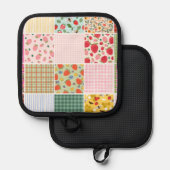Gingham Bloem Motief Rustieke Patchwork Geïnspiree Pannenlap (Voorkant / Achterkant)