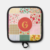 Gingham Bloemen Berry Quilt Monogram Pannenlap (Voorkant)