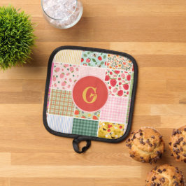 Gingham Bloemen Berry Quilt Monogram Pannenlap