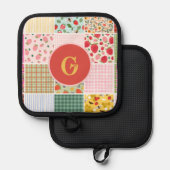 Gingham Bloemen Berry Quilt Monogram Pannenlap (Voorkant / Achterkant)