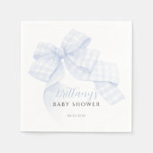 Gingham Blue Bow Baby Shower Paper Napkins Servet (Voorkant)