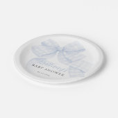 Gingham Blue Bow Baby Shower Paper Plates Papieren Bordje (Gekanteld)