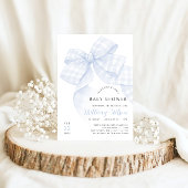 Gingham Blue Bow Baby shower Uitnodiging
