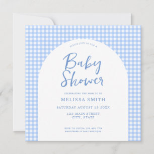 Gingham Blue Checkered Plaid-Baby shower Kaart