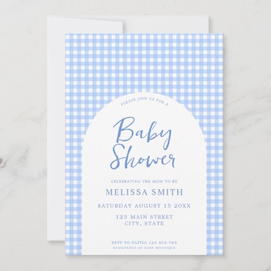 Gingham Blue Checkered Plaid-Baby shower Kaart (Voorkant)
