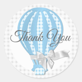 Gingham Blue Hete Luchtballon Ronde Sticker