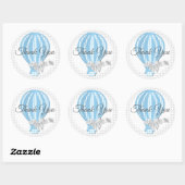 Gingham Blue Hete Luchtballon Ronde Sticker (Vel)